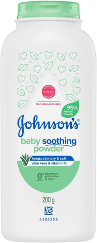 Johnson’s Baby Pure Cornstarch Aloe & VIT E Soothing Moisture Absorbing Baby Powder 200g|99% natural, plant-based cornstarch|Keep skin dry & soft, prevents heat rash & chafing|Suitable for adults & babies