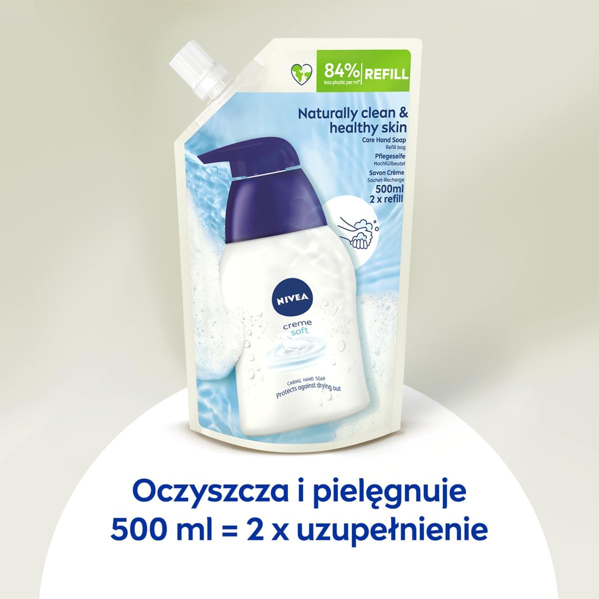 NIVEA Creme Soft Care Soap Refill Bag (500 ml), Nourishing Hand Soap with Almond Oil, Mild Scented Liquid Soap for Gentle and Hygienic Cleaning