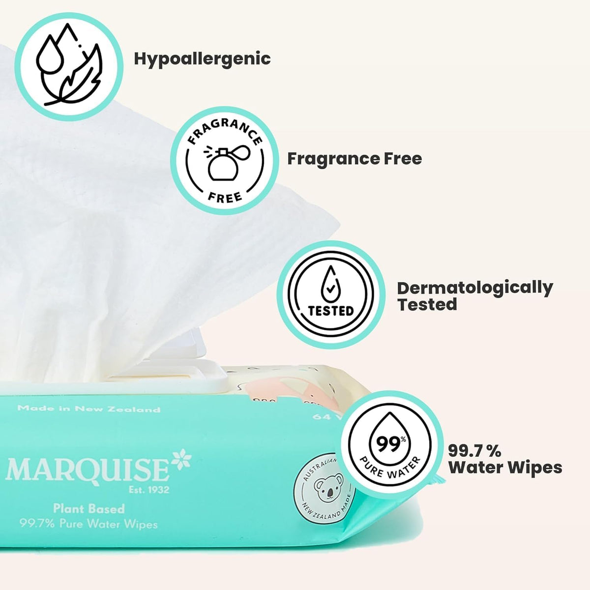 Marquise Baby Eco Wipes Real Life Pack 64 Wipes (Pack of 9), Total 576 Wipes