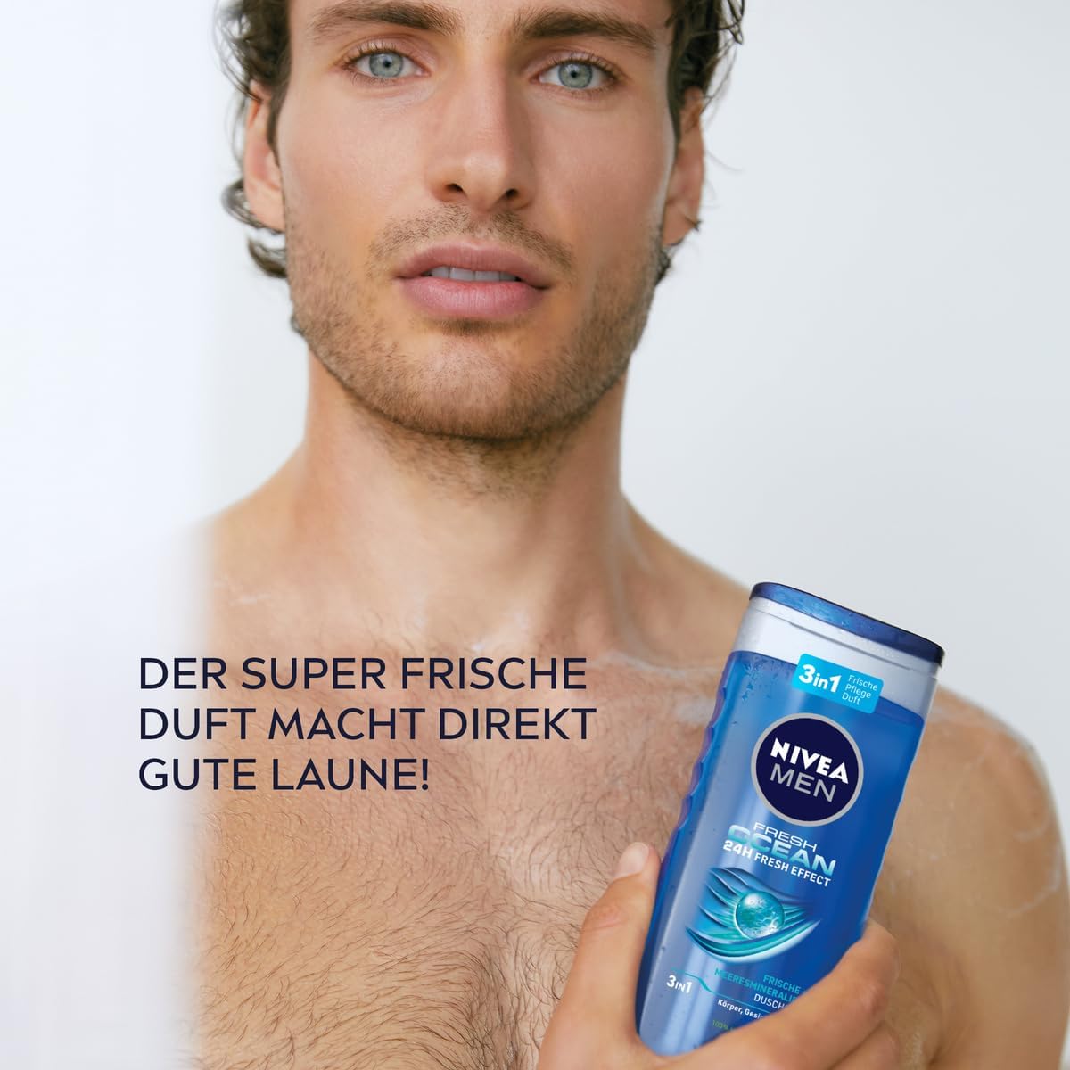 NIVEA MEN Fresh Ocean Shower Gel (250 ml), Revitalising Shower Gel with Ocean Fresh Fragrance, Men's Shower Gel with Sea Minerals for Body, Face and Hair