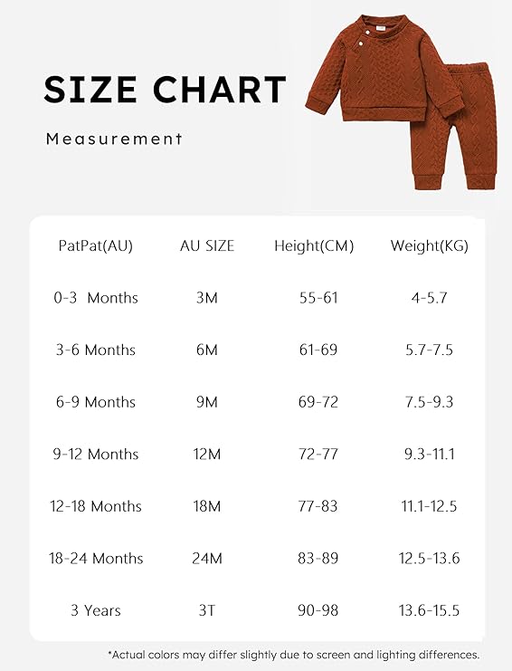 PATPAT Baby Boy Girl Waffle Sweatshirt Pullover Shirt Top Pants Set 2-Piece Fall Spring Outfit Clothes for Infant 3 Months-3 Years