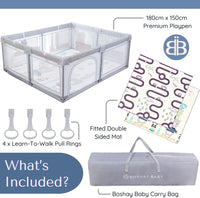 BABY Large Grey Playpen with Mat (Roads/Bears), 1.8m x 1.5m Large Playpen in Grey