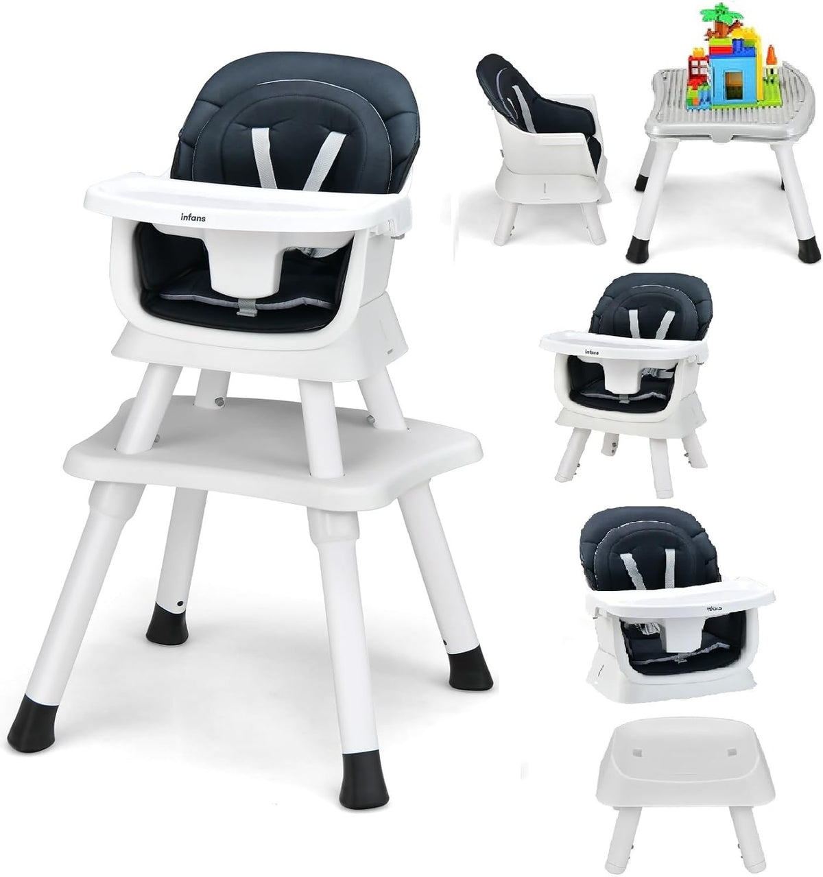 INFANS 8 in 1 Baby High Chair, Convertible Highchair for Babies and Toddlers (Black)