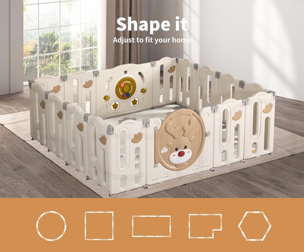 Bopeep Kids Playpen Baby Safety Gate Toddler Fence Child Play Gam(16 Panels-190cmx158cmx63cm)