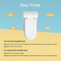 REDTRON Door Level Lock (Upgraded), 2 Pack Baby Door Safety Locks with 3M Adhesive, Childproof Door Handle Lock for Bedroom, Bathroom, Kitchen, Easy to Install, No Tools Required (White)