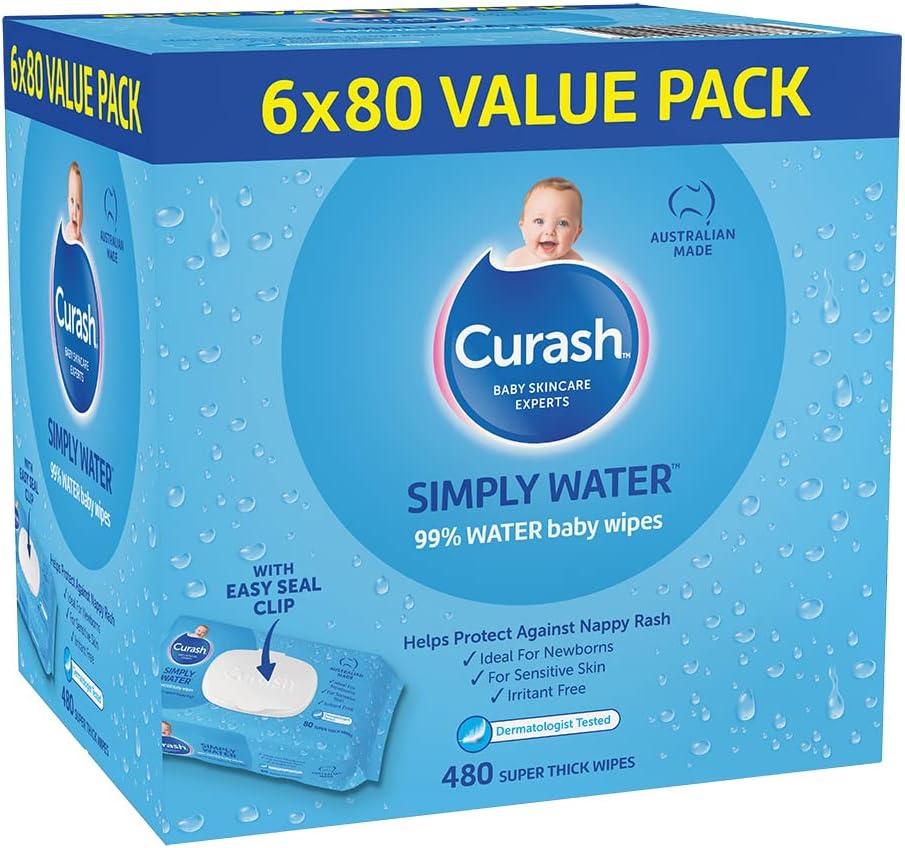 Curash Simply Water Baby Wipes - Ideal for Newborns - 480 wipes