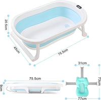 Baby Bath Tub, Baby Bathtub with Water Temperature Sensor for Newborn, Timkos Collapsible Bath for Travel, Baby Bath Seat with Support Pad and Thermometer (Blue)