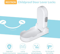 REDTRON Door Level Lock (Upgraded), 2 Pack Baby Door Safety Locks with 3M Adhesive, Childproof Door Handle Lock for Bedroom, Bathroom, Kitchen, Easy to Install, No Tools Required (White)