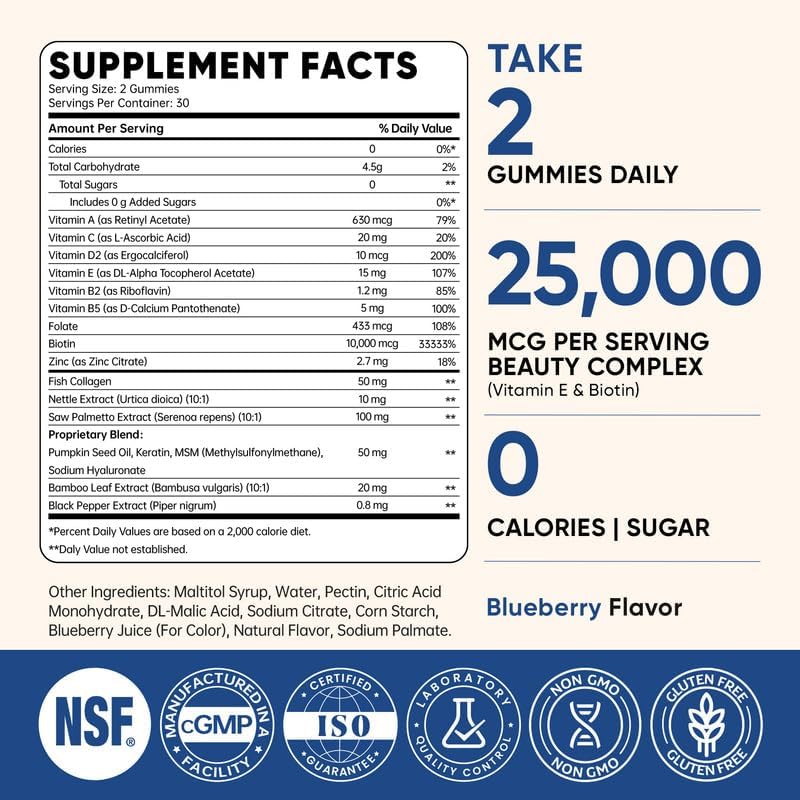 Venture Pal Biotin Gummies with Collagen & Keratin - Hair Growth Support Skin and Nail Strength Vitamins for Women & Men - Biotin 10000mcg | B-Complex | Saw Palmetto - Sugar Free, Non-GMO, 60ct