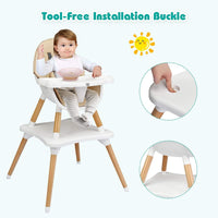 BABY JOY 5 in 1 High Chair, Convertible High Chairs for Babies and Toddlers (Khaki)