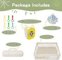 Baby Playpen 200 x 160 cm, Extra-Large Non-Slip Playpens with Patterns, 50 Ocean Balls(Beige)