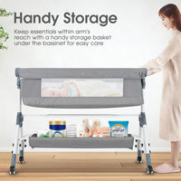 PlayPals Baby Bassinet with Mattress, Rocking Baby Crib with Storage Basket,Grey