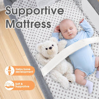 PlayPals Baby Bassinet with Mattress, Rocking Baby Crib with Storage Basket Grey