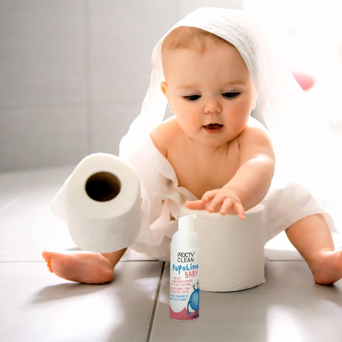 ProctyClean PopoLino Baby Mild Popo Foam Instead of Baby Wipes Cleaning Foam Vegan and Natural Cosmetics Popo Foam with Aloe Vera, Hamamelis, Bergamot and Vitamin E. Makes Bottom and Environment Happy