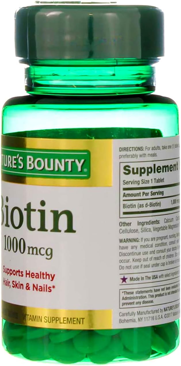 Nature's Bounty Biotin 1000 mcg Tablets, Strawberry, 100 Count, Pack of 3-USA Made