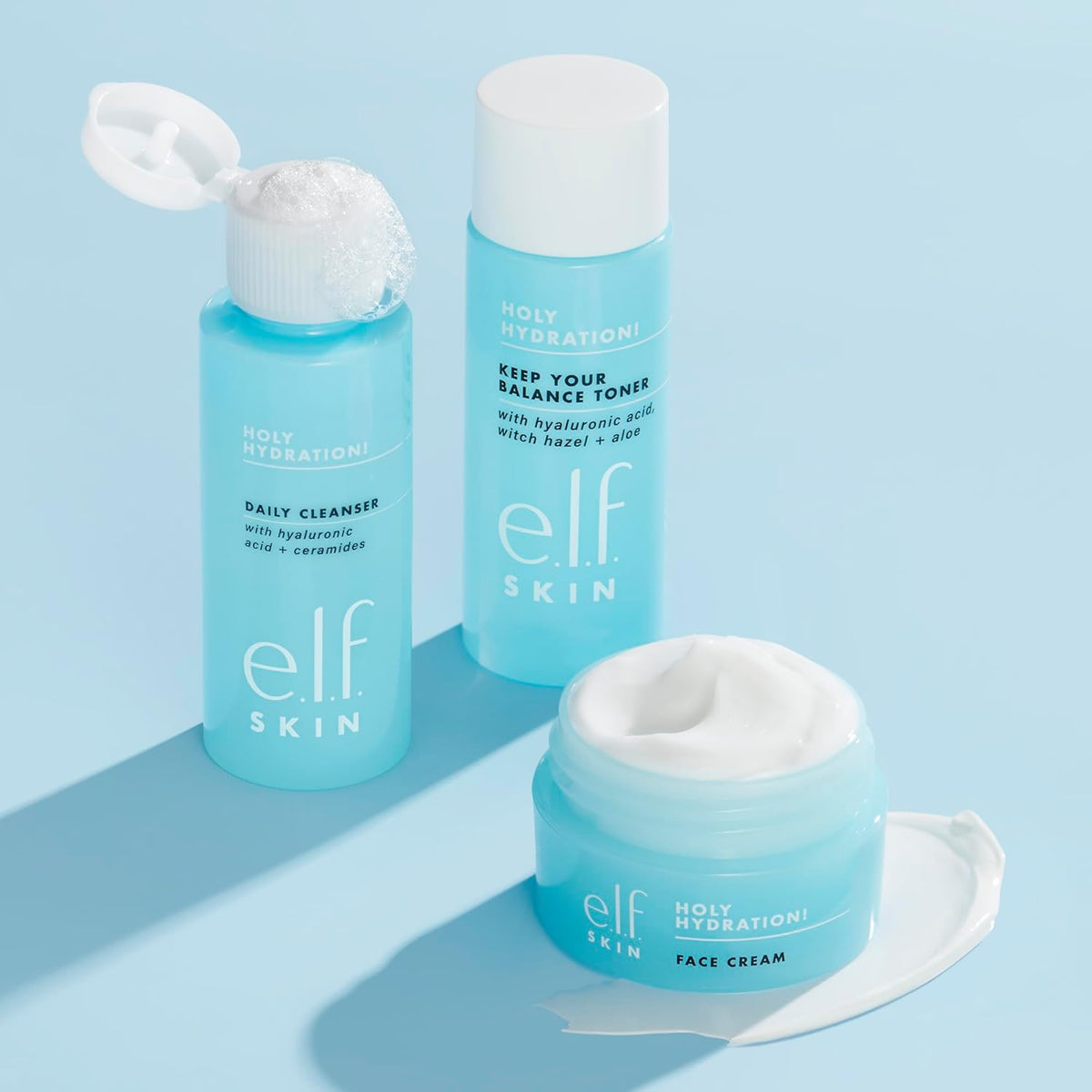 e.l.f. Skin Holy Hydration! The Essentials Mini Kit, Cleanser, Toner & Moisturizer for Hydrated