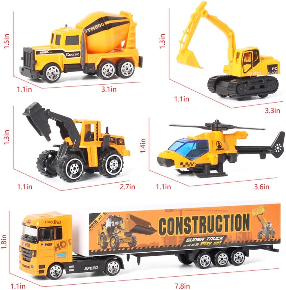 jenilily Construction Toy Vehicle Cars Model Trucks, Transporter Truck Mini Excavator Digger Dumper Tractor for Kids Boys Age 3+