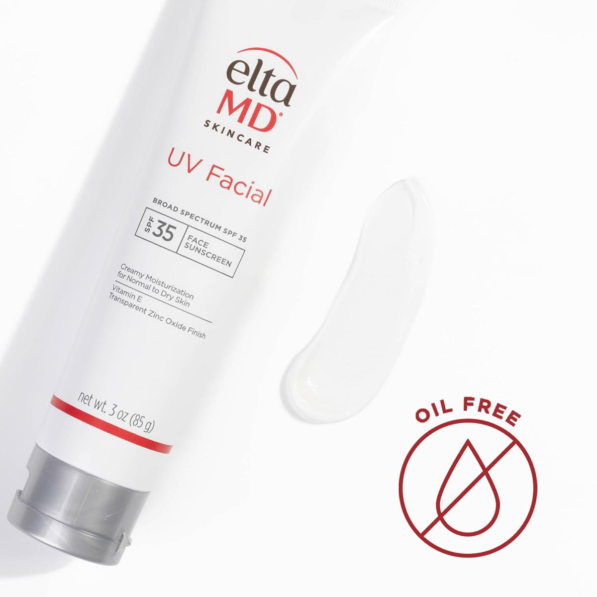 EltaMD UV Facial SPF 30+ Sunscreen Moisturizer Face Lotion, Broad Spectrum Moisturizing Sunscreen with Hyaluronic Acid, Non-Greasy, Mineral-Based Face Sunscreen with Zinc Oxide, 3.0 oz Tube