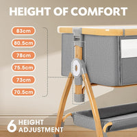 PlayPals 3-in-1 Baby Cot with Mattress, Baby Bassinet with 6 Height Adjustable, Storage Basket, Mosquito Net & Lockable Wheels, Baby Bassinet Bedside Sleeper Suitable for Babies 0-18 Months Old