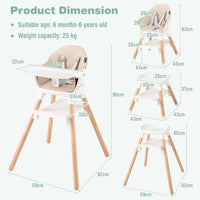 BABY JOY 6-in-1 Convertible Wooden High Chair, Baby High Chair with Double Dishwasher, Beige