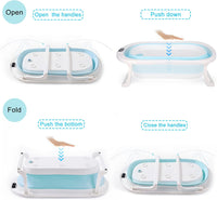 Baby Bath Tub, Baby Bathtub with Water Temperature Sensor for Newborn, Timkos Collapsible Bath for Travel, Baby Bath Seat with Support Pad and Thermometer (Blue)