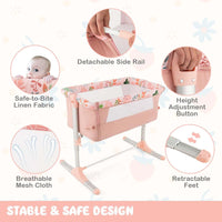 BABY JOY Folding Baby Bassinet Bedside Sleeper, Portable Co-Sleeper Travel Cot for Newborn/Infant w/4 Adjustable Heights