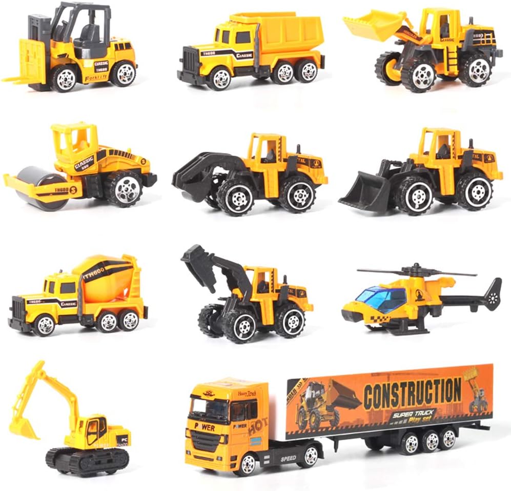 jenilily Construction Toy Vehicle Cars Model Trucks, Transporter Truck Mini Excavator Digger Dumper Tractor for Kids Boys Age 3+