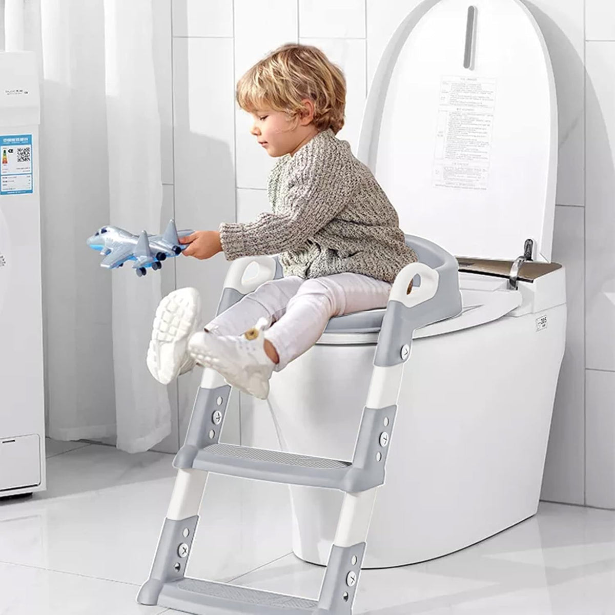 Potty Training Seat with Step Stool Ladder,Potty Training Toilet for Kids Boys Girls(Grey)