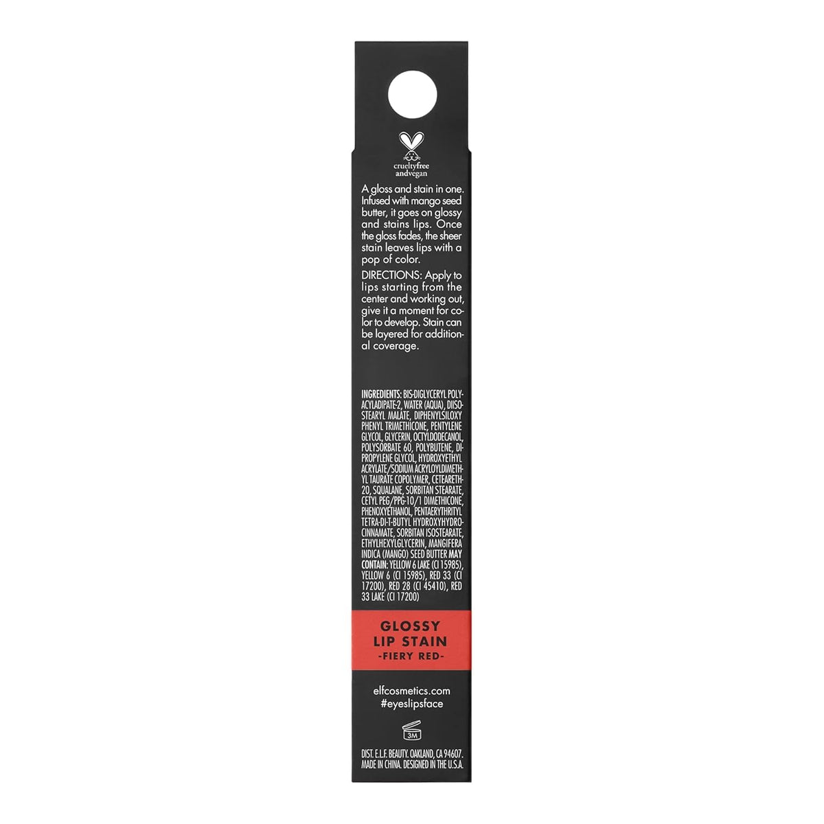 e.l.f. Cosmetics Glossy -Lip Stain, Lightweight, Long-Wear -Lip Stain For A Sheer Pop Of Color & Subtle Gloss Effect, Fiery Red