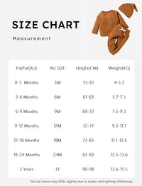 3pcs Newborn Baby Clothes Long Sleeve Ribbed Top Pants and Matching Hat Set Fall Spring Outfit Birthday Gift 0-24 Months