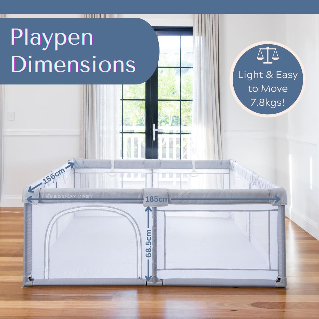 BABY Large Grey Playpen with Mat (Roads/Bears), 1.8m x 1.5m Large Playpen in Grey