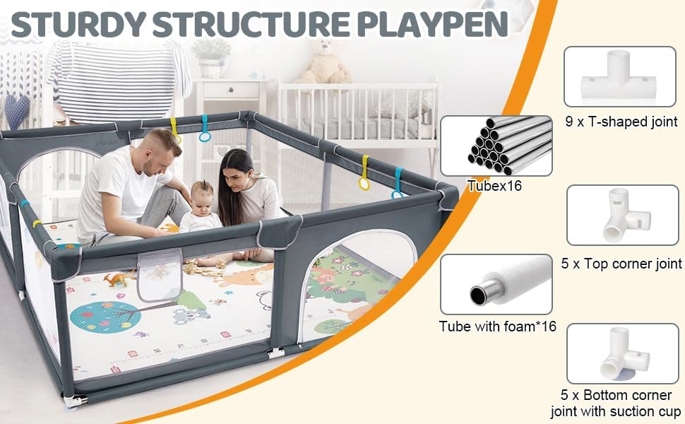 Large Baby Playpen with Mat - 200 x 180 cm Baby Play Yard for Toddler