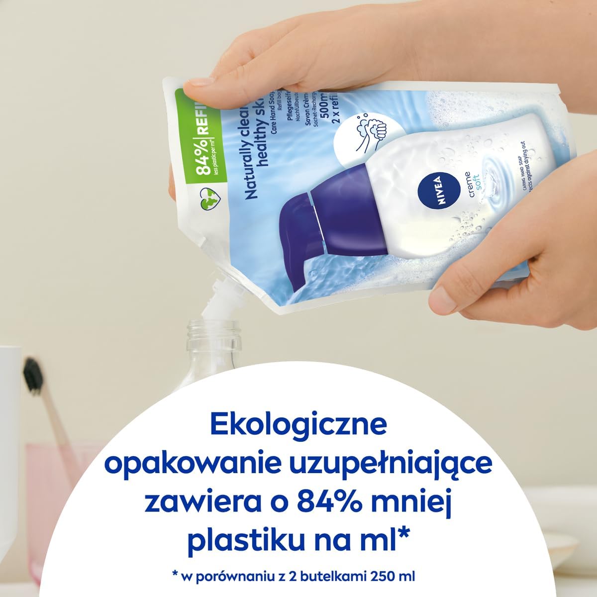NIVEA Creme Soft Care Soap Refill Bag (500 ml), Nourishing Hand Soap with Almond Oil, Mild Scented Liquid Soap for Gentle and Hygienic Cleaning