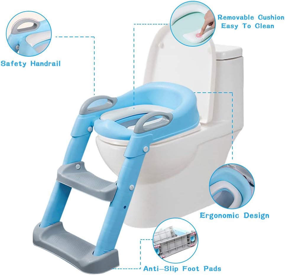 Potty Training Seat with Step Stool Ladder,Potty Training Toilet for Kids Boys Girl (Grey)