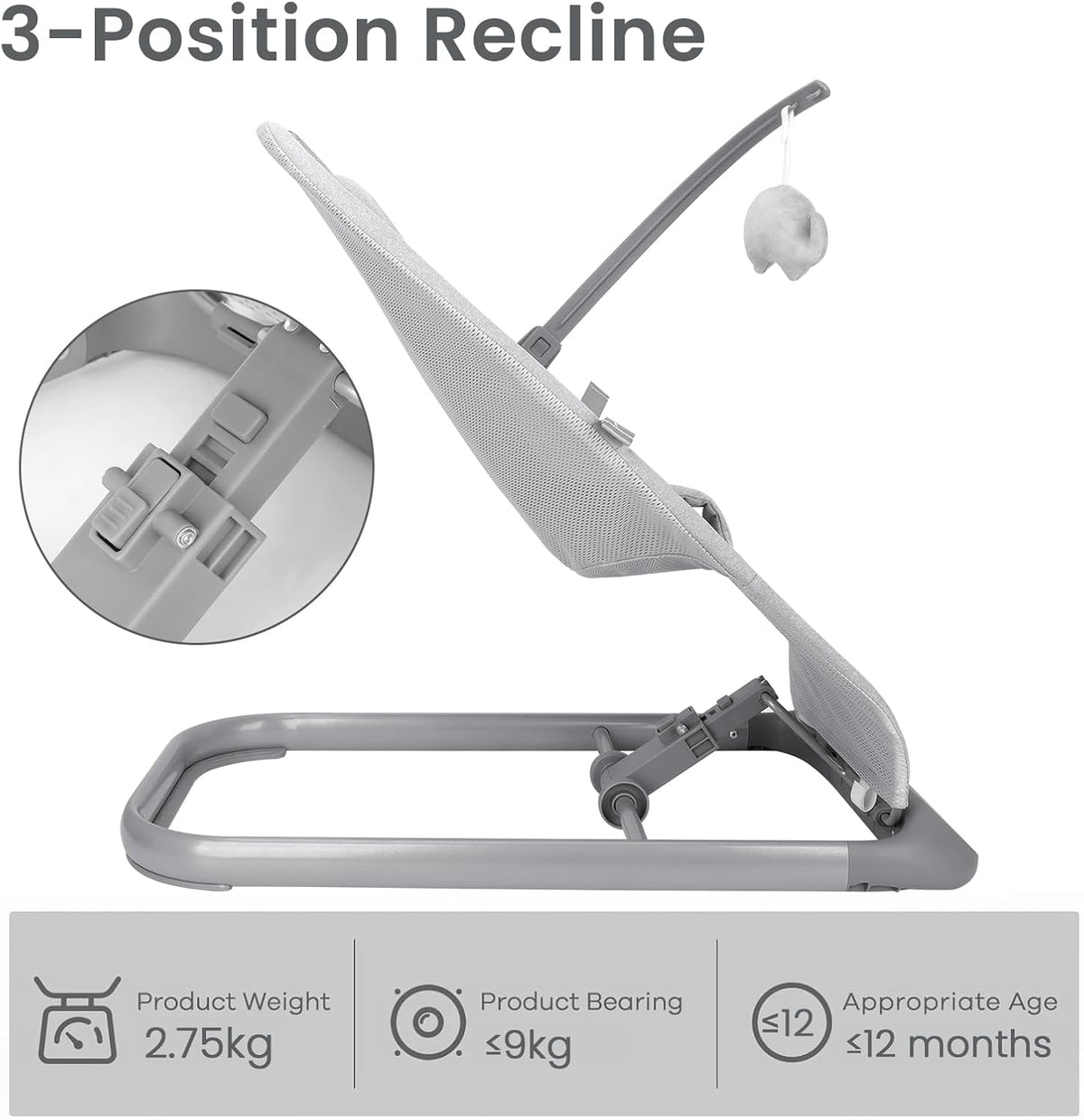 Baby Bouncer Baby Swing for Infants, Baby Rocker and Bouncers with 3 Recline Positions, Sturdy Base, Portable Baby Lounger Seat