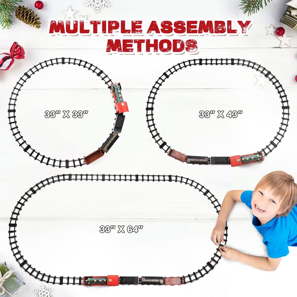 Remote Control Train Set,Sound and Lights Smoke Steam Locomotive Engine Train,Christmas Tree for 3 4 5 6 7 8+ Year
