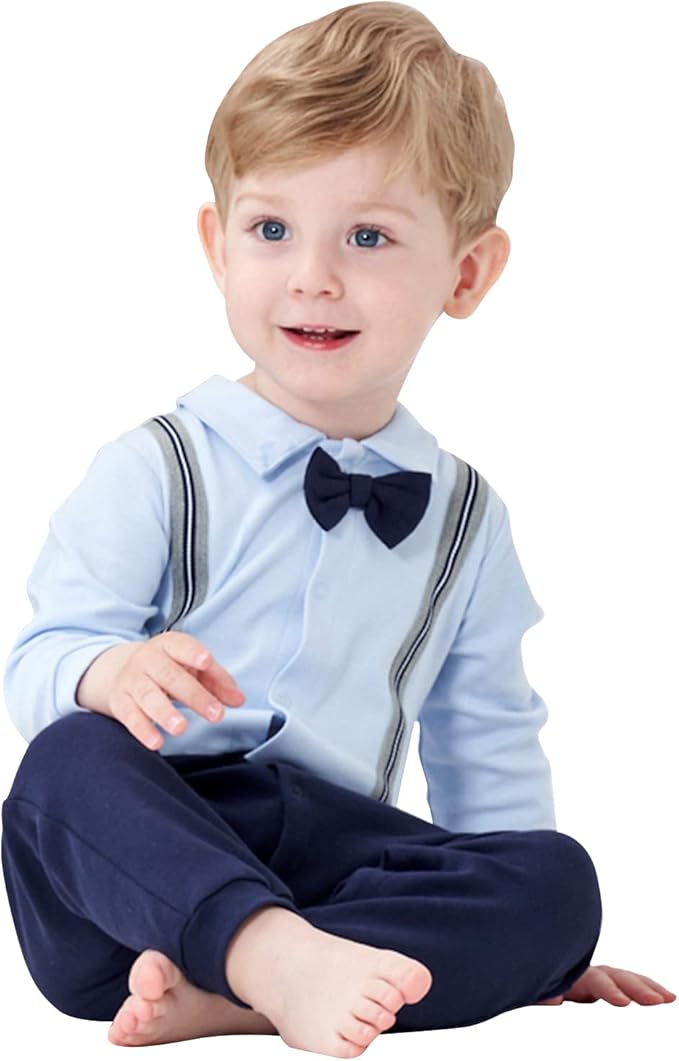 famuka Baby Boy One Piece Suit Toddler Gentleman Formal Romper Wedding Onesie with Bowtie