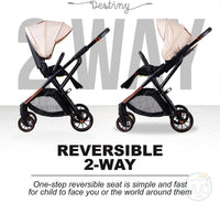 Destiny Black Convertible 2in1 Aluminium Alloy Pram Stroller Bassinet, Stroller Bag, Inner Cushion Included