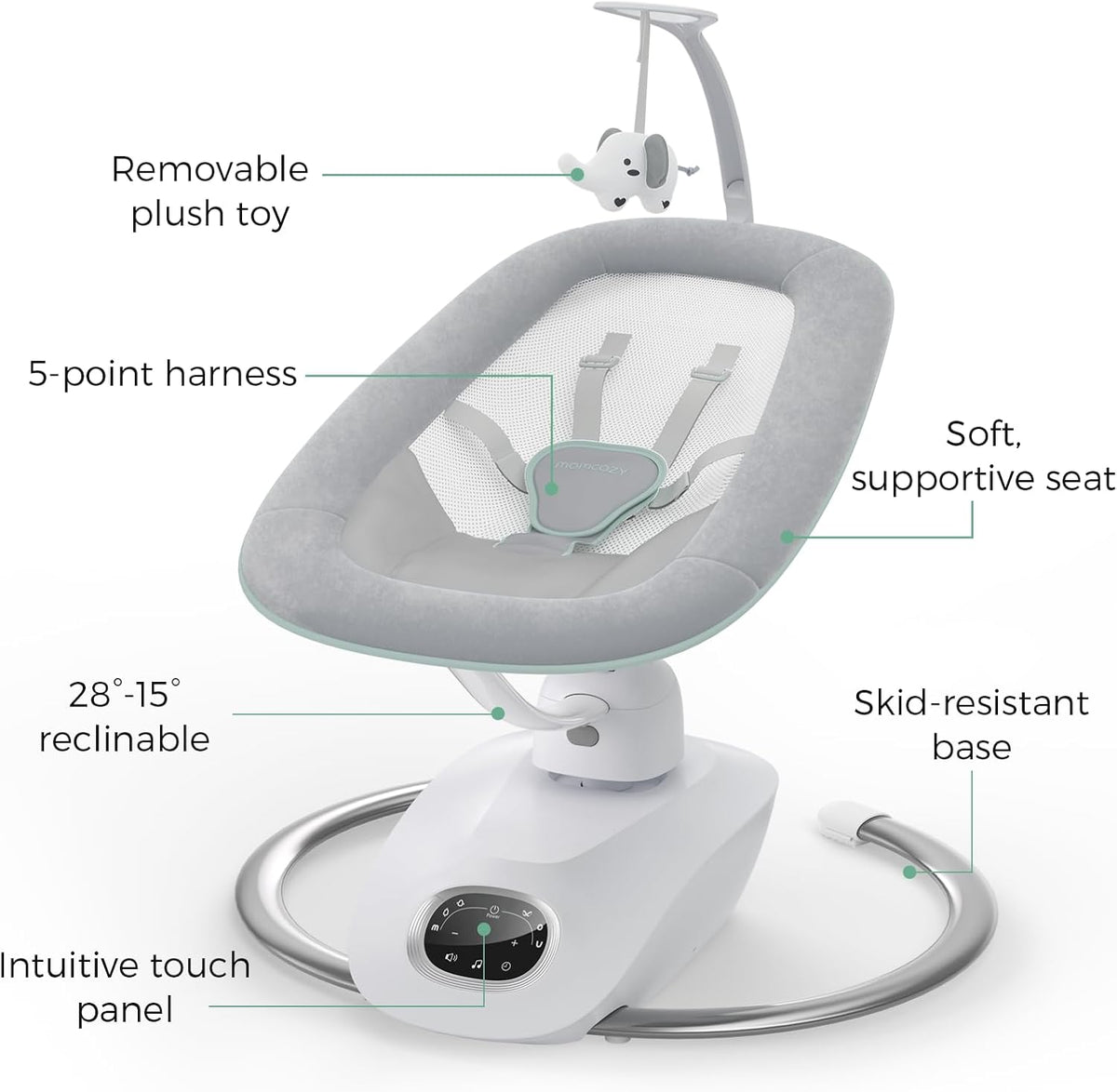 Momcozy CocoSway Baby Swing for Infants to Toddlers, Electric 3D-Motion Swing with 6 Motions & 4 Speeds, Remote Control, 8 Soothing Lullabies, Suitable for Baby Boys and Girls Up to 20 lbs