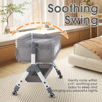 PlayPals Baby Bassinet with Mattress, Rocking Baby Crib with Storage Basket Grey