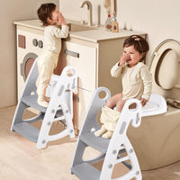 Potty Training Seat & Toddler Step Stool, Ultimate Stability Toddler Toilet Seat, Adjustable Step & Seat Height Potty Seats for Toddlers Boys Girls (Grey)