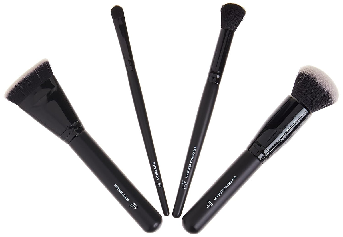 e.l.f. Complexion Perfection Brush Kit, 4-Piece Makeup Brush Set, Brushes For Foundations & Concealers, Vegan & Cruelty-Free