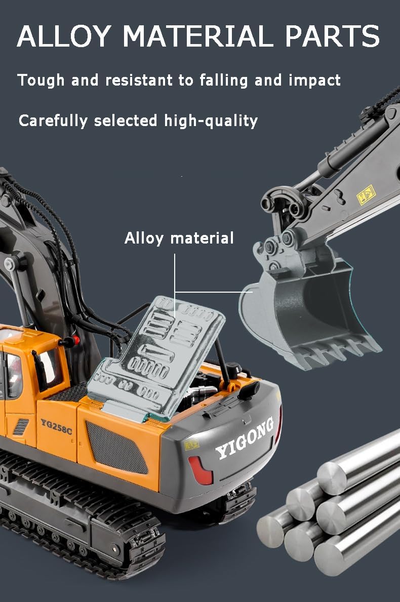 Excavator Toy, Remote Control Excavator Toy, Digmaster Rc Machinery, 2.4Ghz Rc Excavator Toy with Light and Sound, Excavator Toy Set for Adults and Kids, 90 Minutes Long Battery Life (A+B)
