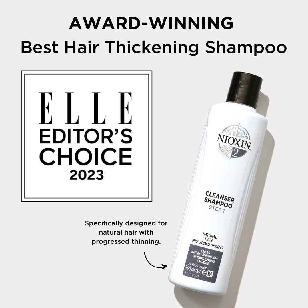 Nioxin System 2 Kit for Natural Hair with Progressed & Advanced Thinning Hair, 3 Piece Kit