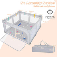 BABY JOY Baby Playpen 150 x 150 cm, BPA-Free Foldable Toddlers Safety Fence Play Yard with Zipper Gate, 50 Ocean Balls and 4 Pull-up Ring
