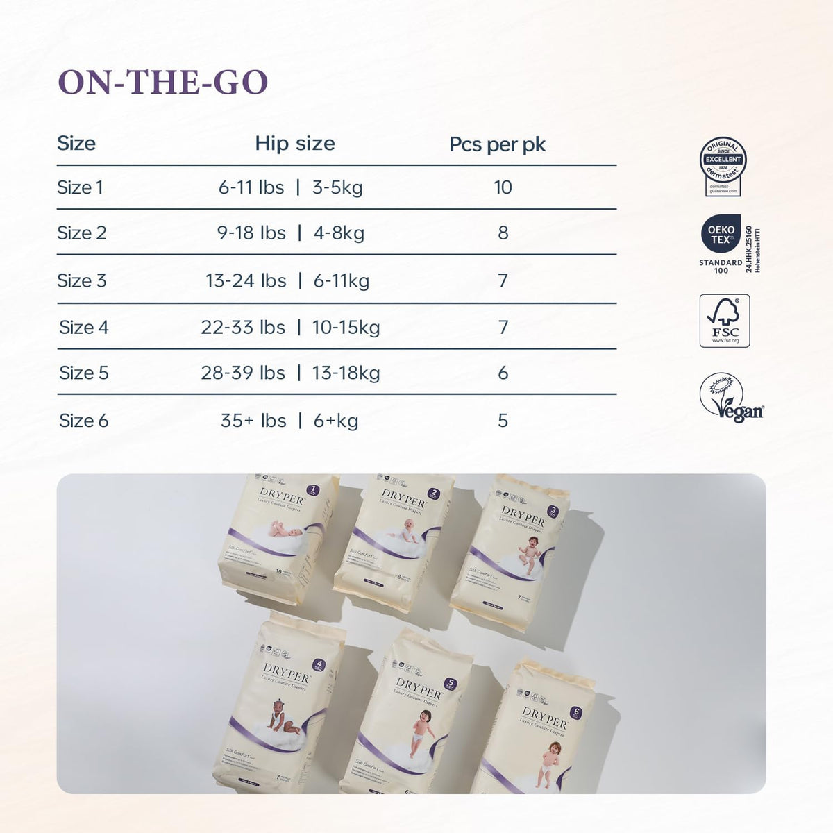 DRYPER Baby Nappies - Size 1 (3-5kg / 6-11lbs), 1 Pack (10 Nappies), Pure Natural Cotton