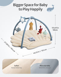 Blissful Diary Shell Baby Play Gym Mat, Softer & Enlarged Tummy Time Mat w 6 Detachable, Boho Ocean Theme