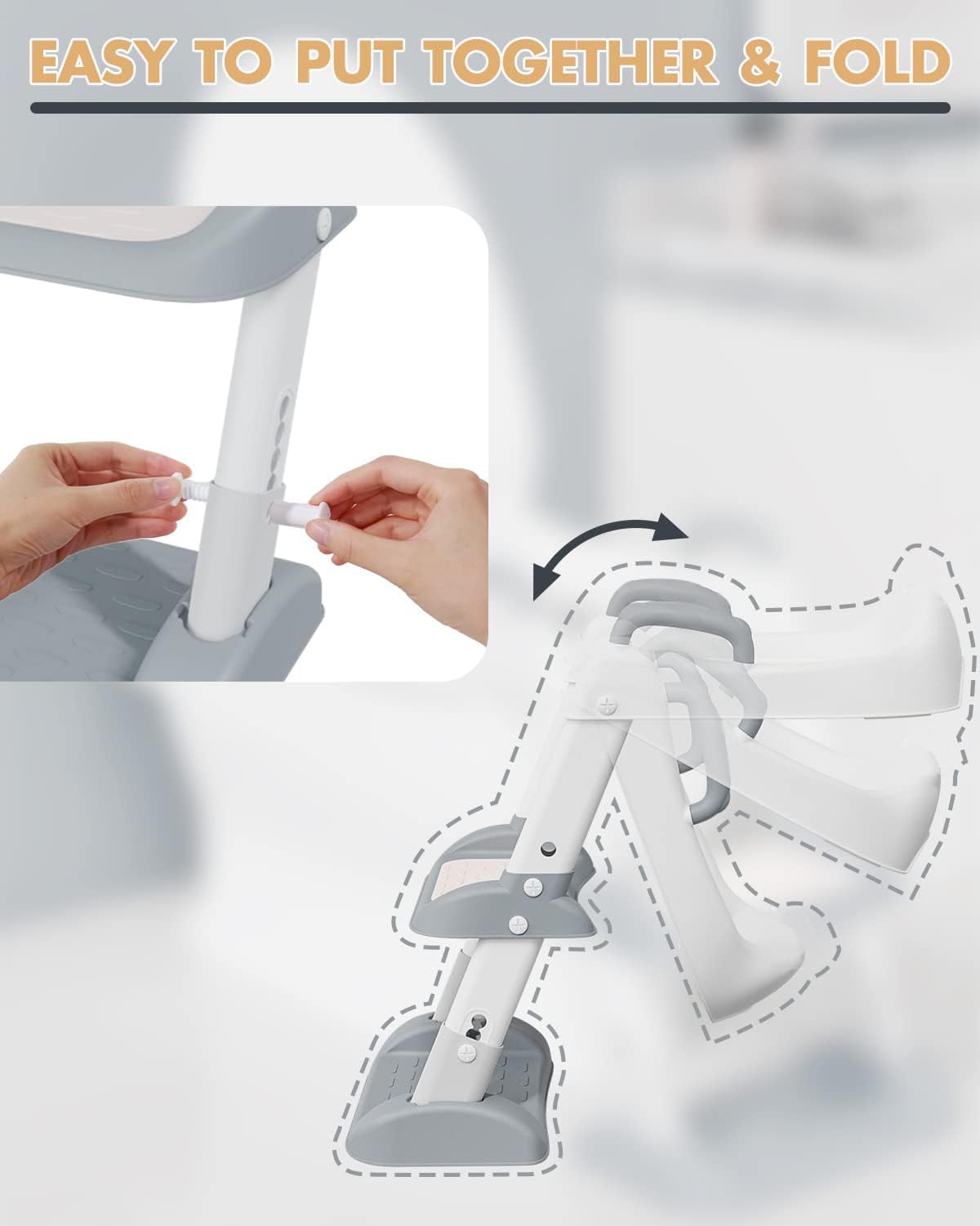 Potty Training Seat with Step Stool Ladder, Toilet for Boys Girls Toddlers-Comfortable Kids Potty Seat with Anti-Slip Safe Pads Ladder (Grey)