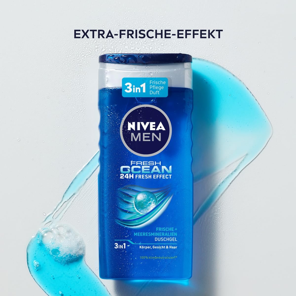 NIVEA MEN Fresh Ocean Shower Gel (250 ml), Revitalising Shower Gel with Ocean Fresh Fragrance, Men's Shower Gel with Sea Minerals for Body, Face and Hair