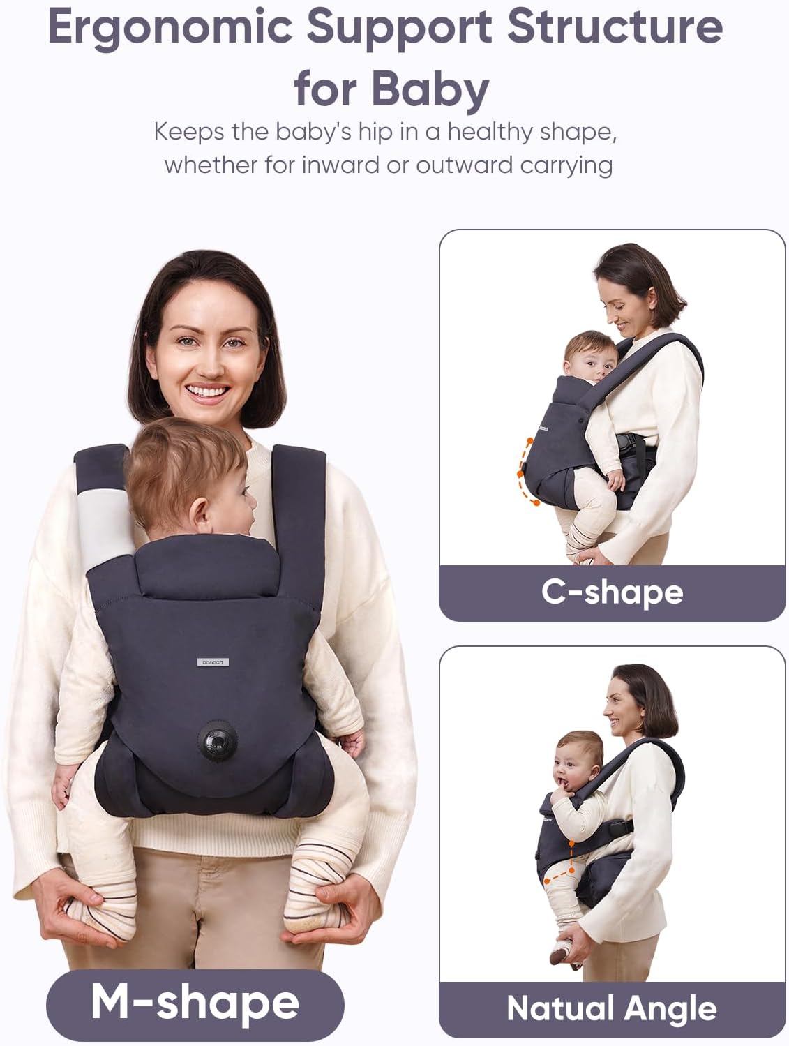 Baby Carrier Newborn to Toddler - Innovation EaseFit Adjustment Knob, Ergonomic Lightweight Cotton Carrier, Quick Attach Magnetic Buckle, Thickened Leg Pad, Widened Belt, with Bib, for 3-20KG
